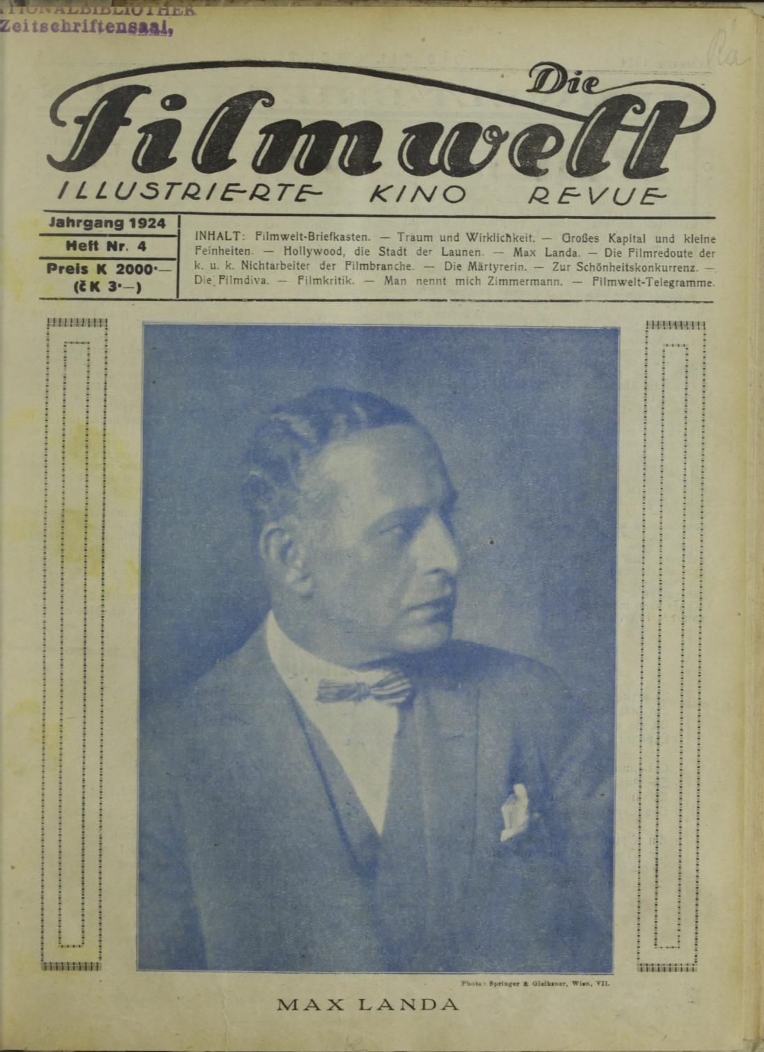 FILMWELT | DIE magazine side cover Issue 4   1924