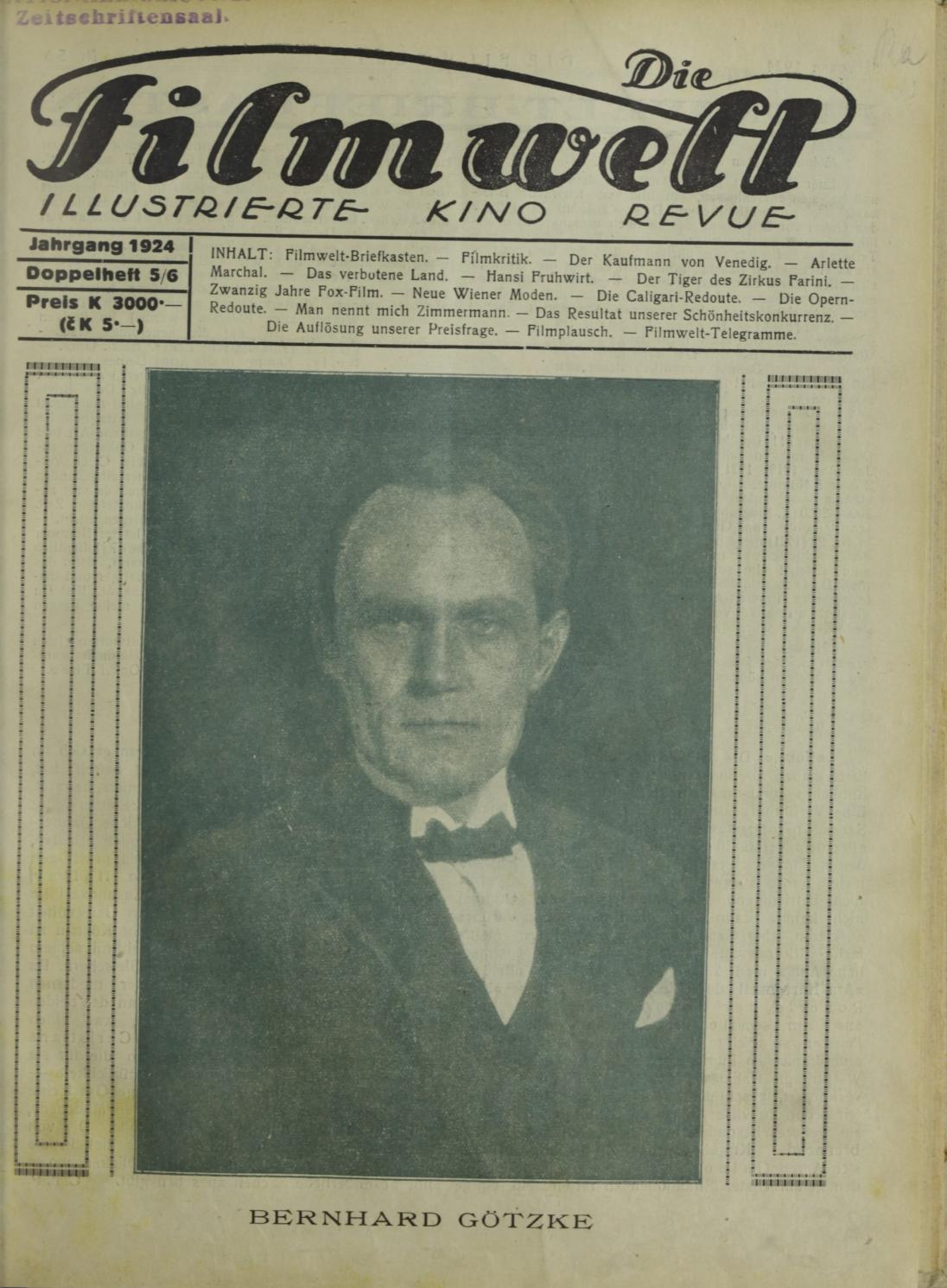 FILMWELT | DIE magazine side cover Issue 5   1924