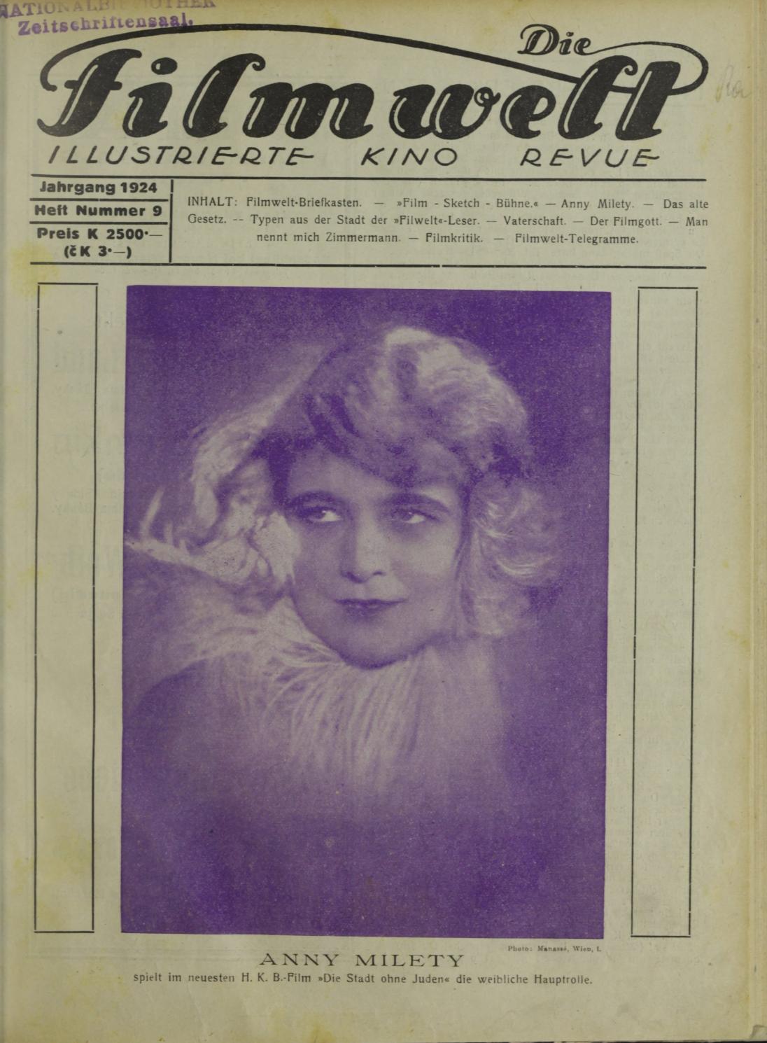 FILMWELT | DIE magazine side cover Issue 9   1924