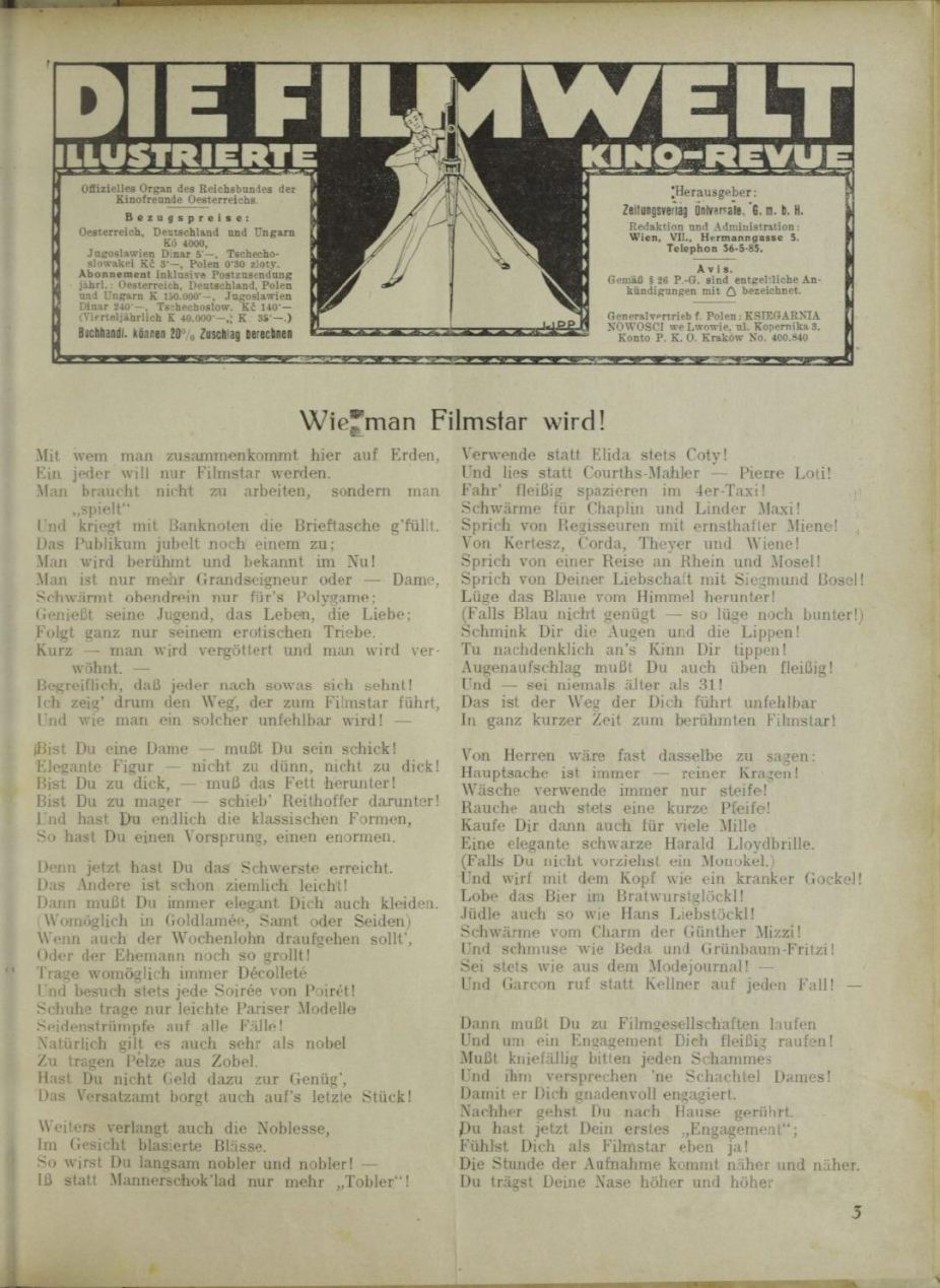 FILMWELT | DIE magazine side cover Issue 4   1925