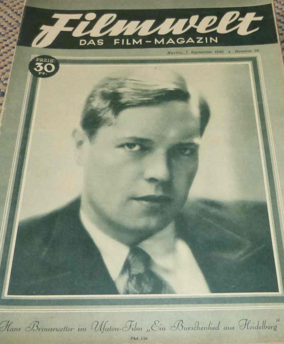 FILMWELT magazine side cover Issue 36 7 September 1930