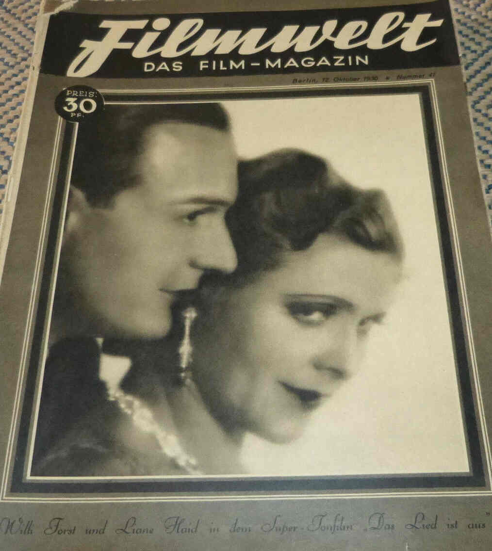 FILMWELT magazine side cover Issue 41 12 October 1930