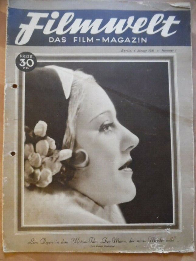 FILMWELT magazine side cover Issue 01 4 January 1931
