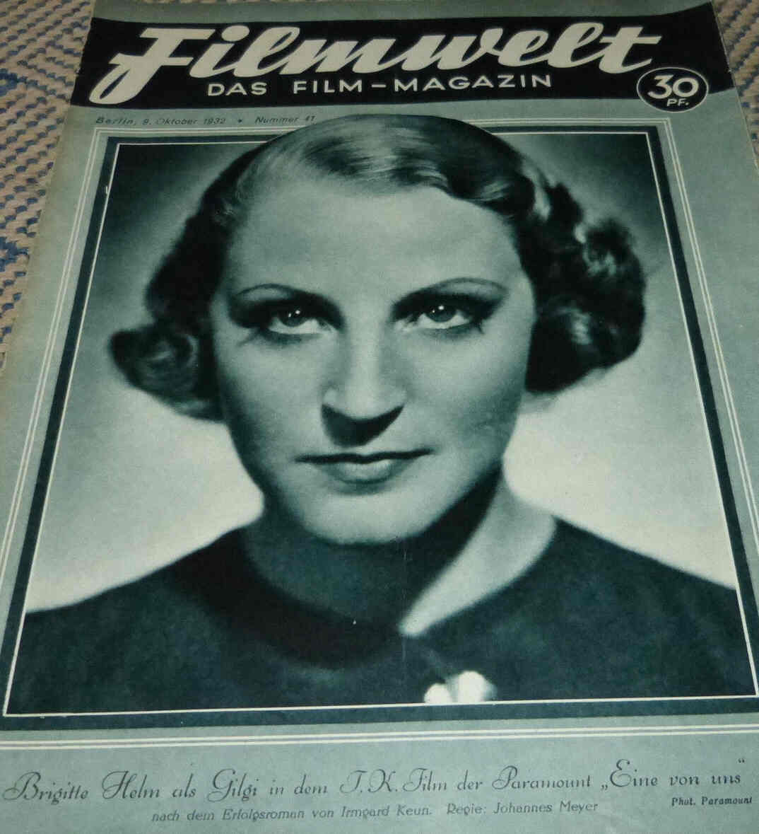 FILMWELT magazine side cover Issue 41 9 October 1932