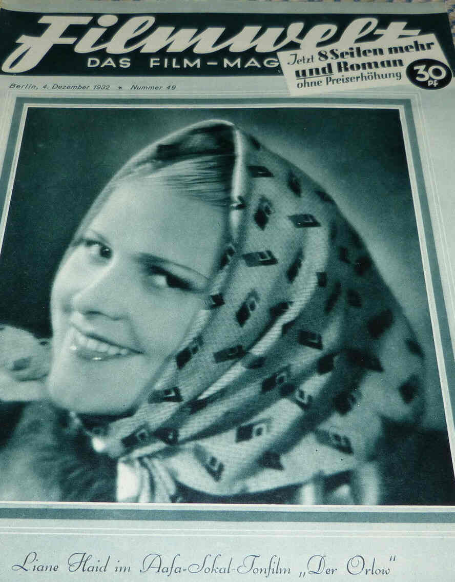 FILMWELT magazine side cover Issue 49 4 December 1932