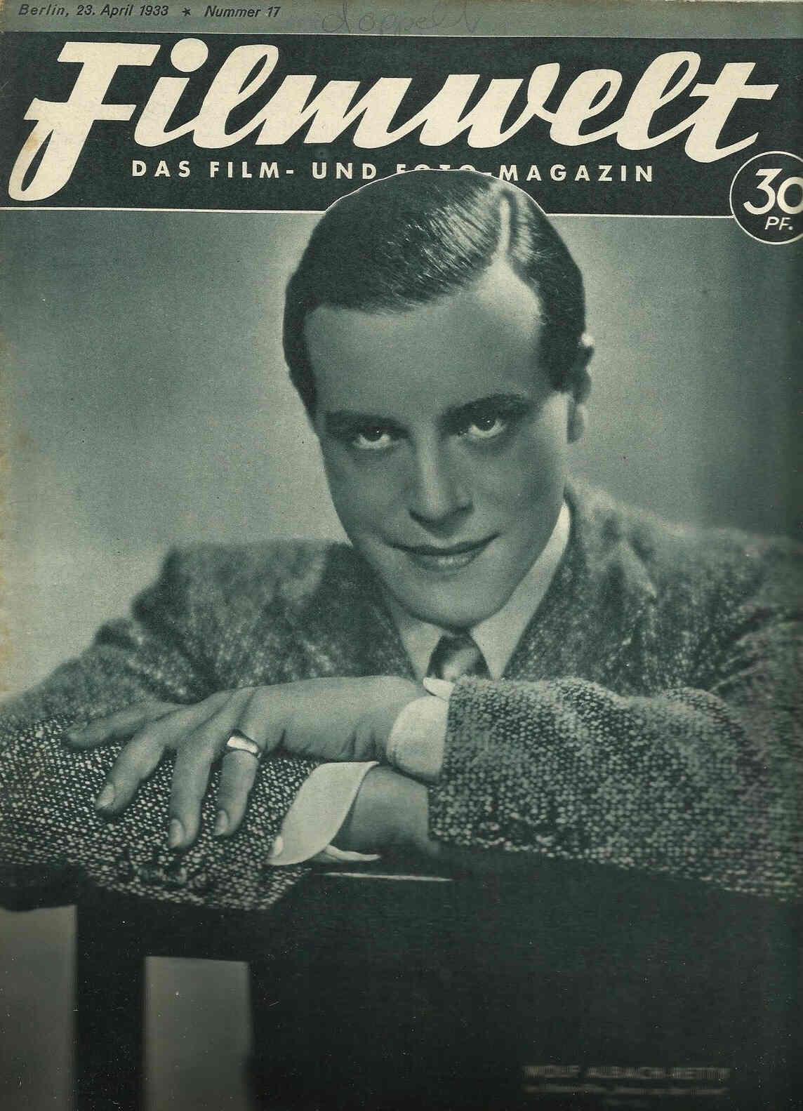 FILMWELT magazine side cover Issue 17 23 April 1933