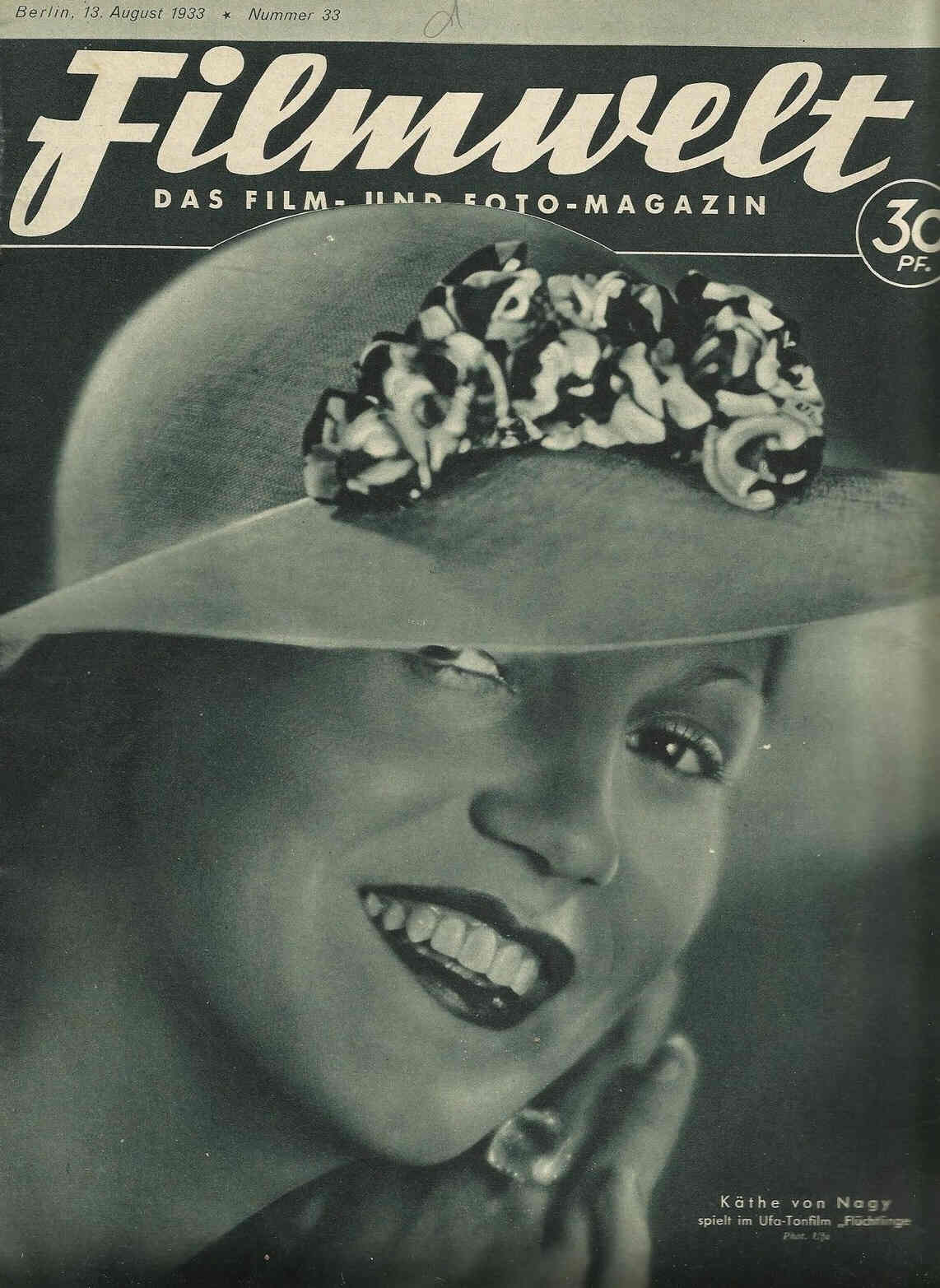 FILMWELT magazine side cover Issue 33 13 August 1933