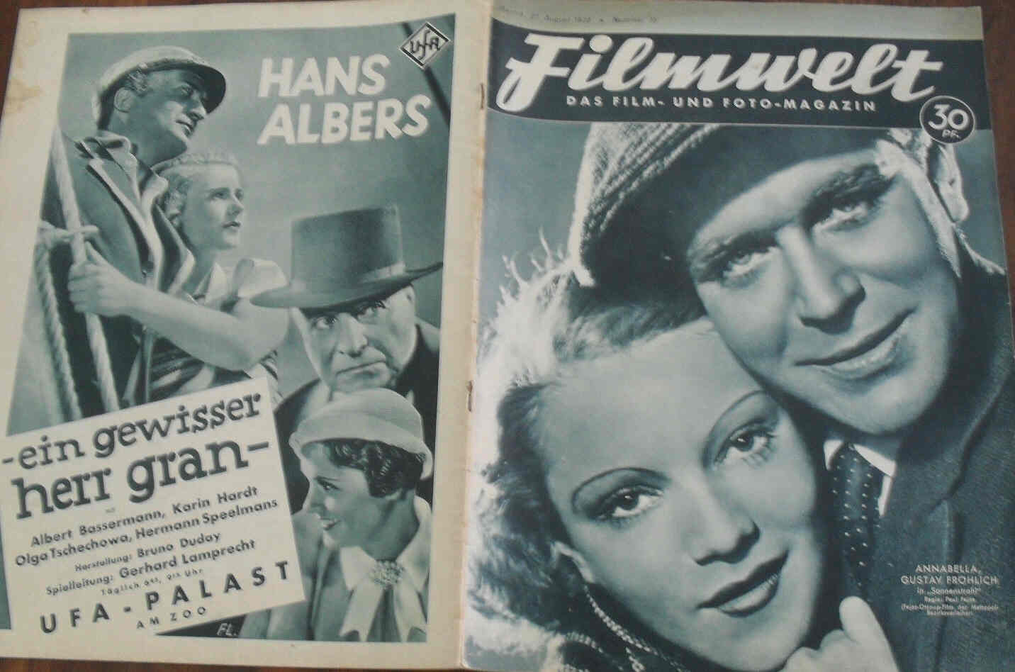 FILMWELT magazine side cover Issue 35 27 August 1933