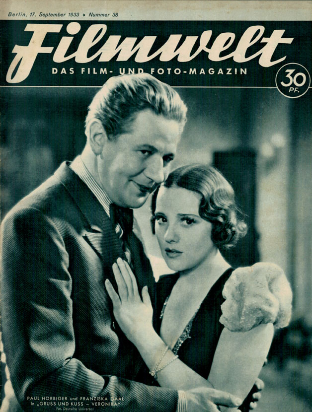 FILMWELT magazine side cover Issue 38 17 September 1933
