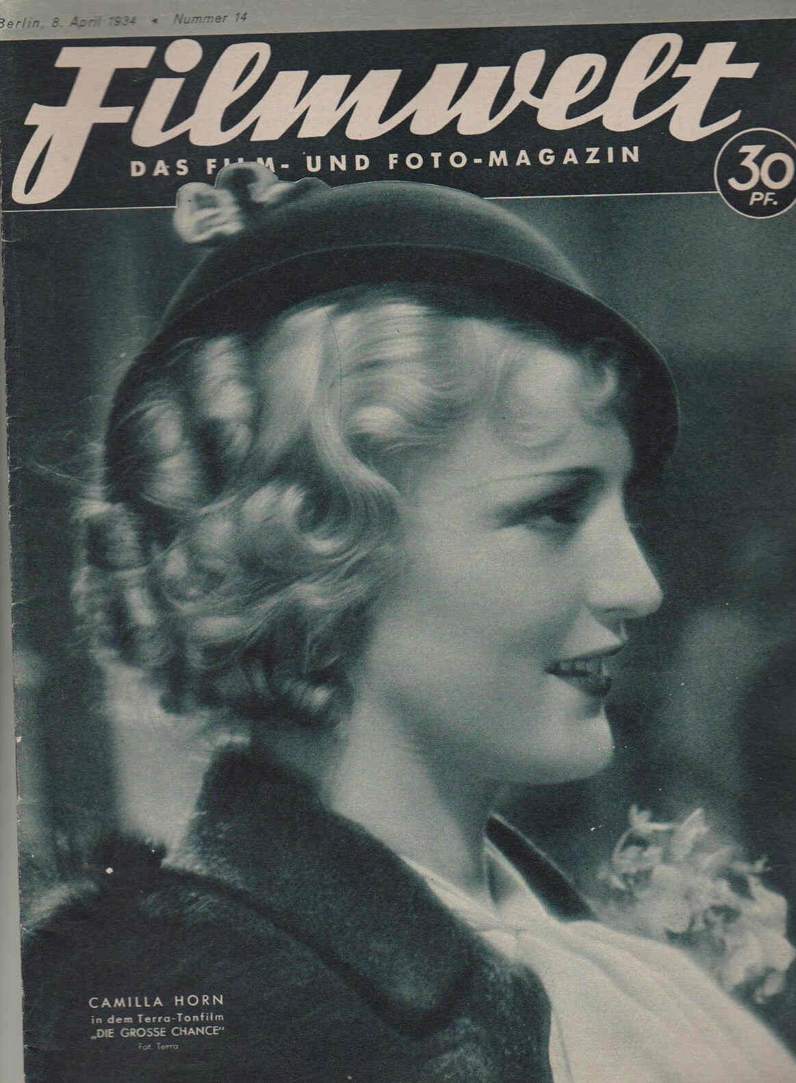 FILMWELT magazine side cover Issue 14 8 April 1934