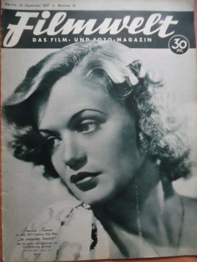 FILMWELT magazine side cover Issue 39 26 September 1937