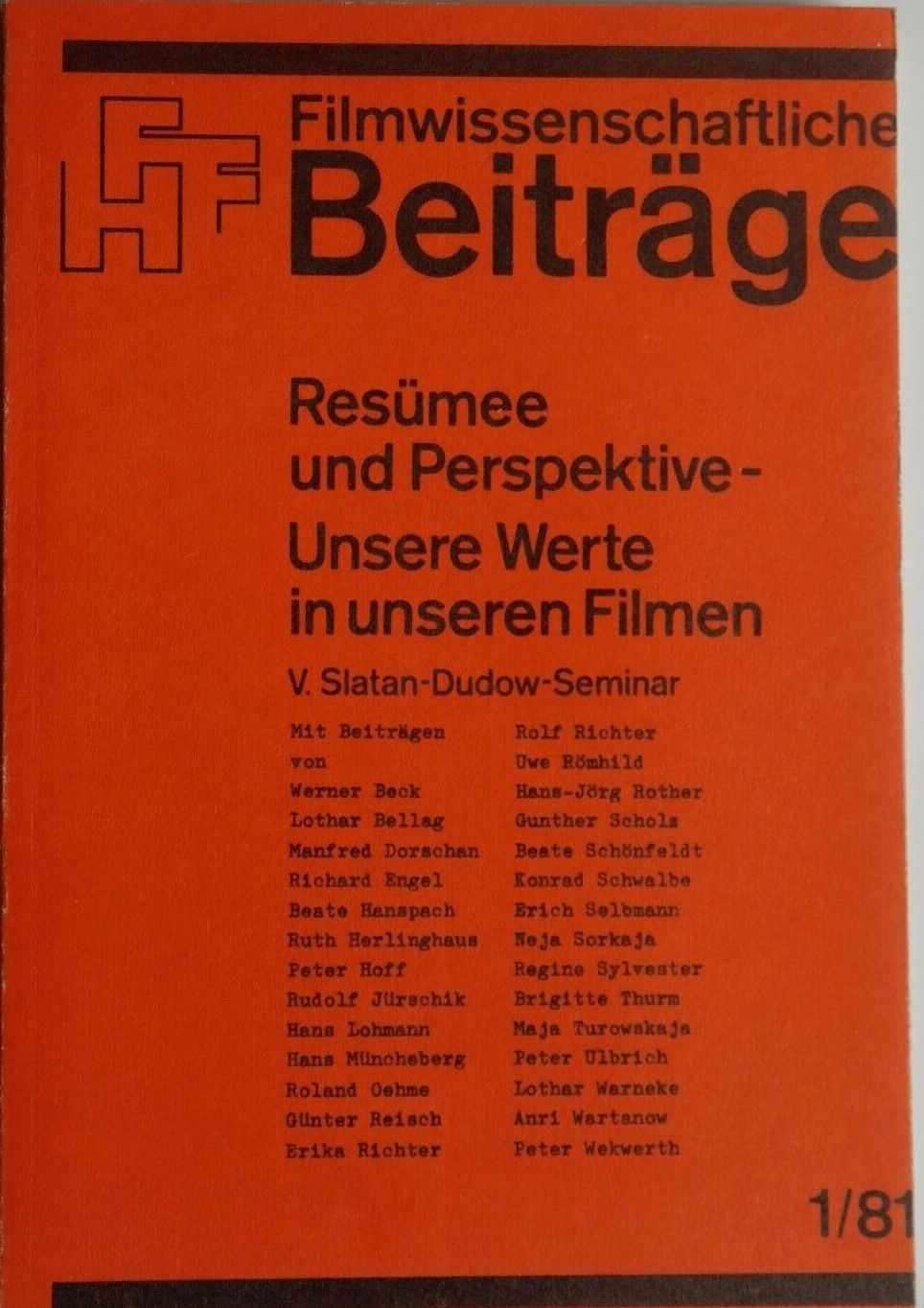 FILMWISSENSCHAFTLICHE BEITRAGE magazine side cover Issue 1   1981