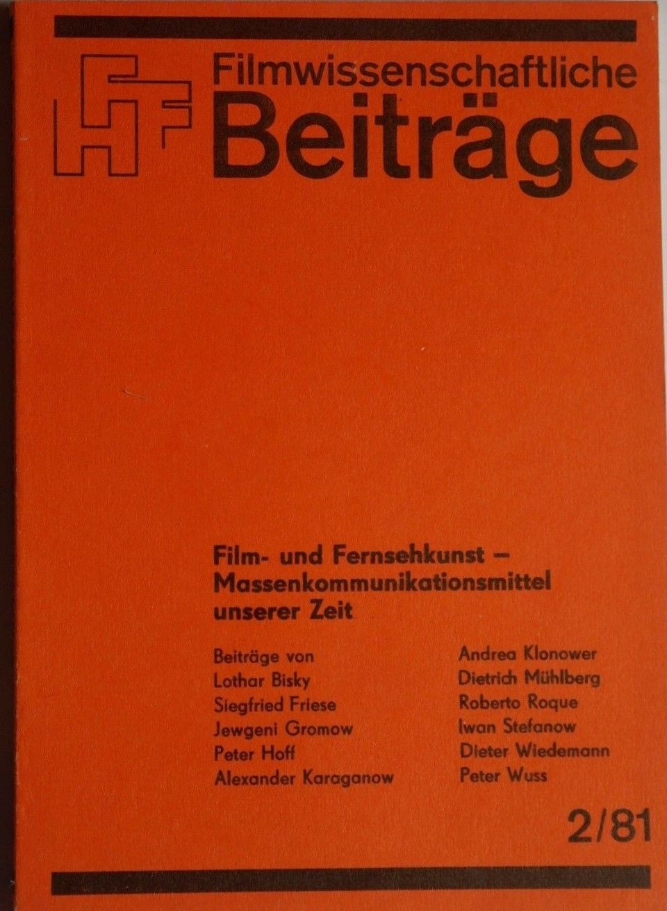 FILMWISSENSCHAFTLICHE BEITRAGE magazine side cover Issue 2   1981