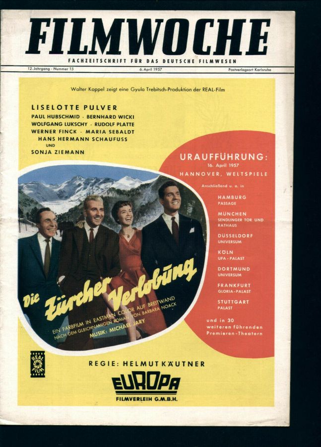 FILMWOCHE magazine side cover Issue 15 6 April 1957