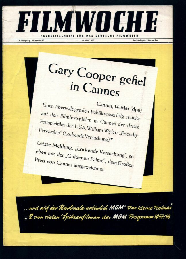 FILMWOCHE magazine side cover Issue 22 25 May 1957