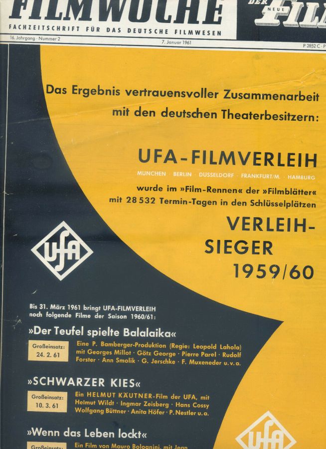 FILMWOCHE magazine side cover Issue 2 7 January 1961