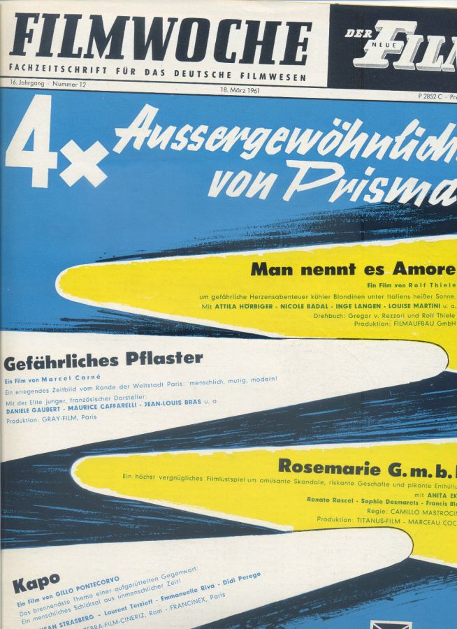 FILMWOCHE magazine side cover Issue 12 18 March 1961