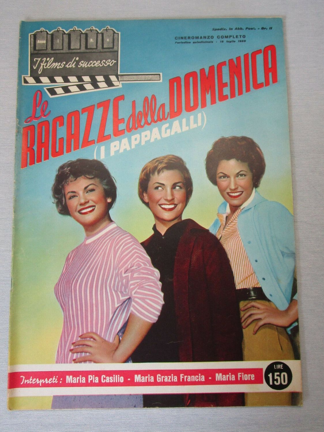 I FILMS DI SUCCESSO magazine side cover Issue 4 16 July 1957