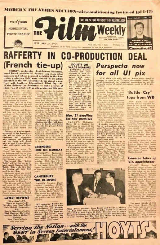 FILM WEEKLY (AUSTRALIA) magazine side cover Issue 1476 24 February 1955
