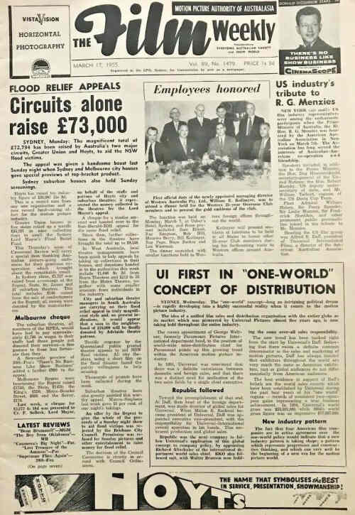 FILM WEEKLY (AUSTRALIA) magazine side cover Issue 1479 17 March 1955