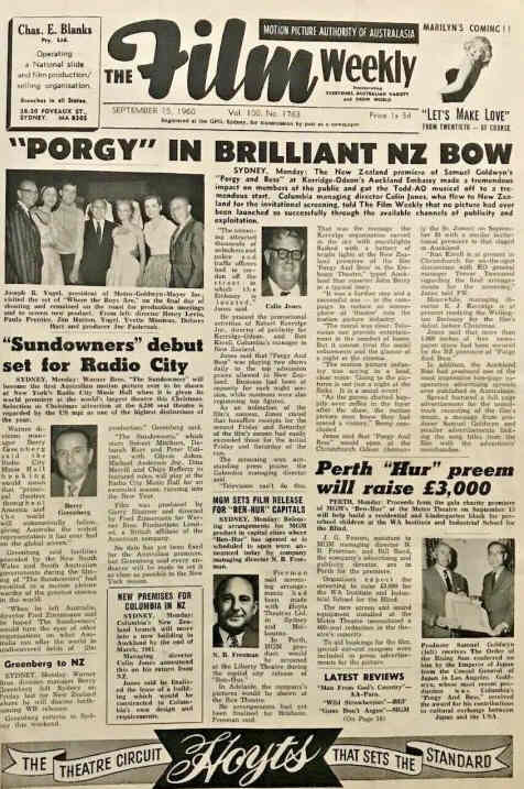 FILM WEEKLY (AUSTRALIA) magazine side cover Issue 1763 15 September 1960