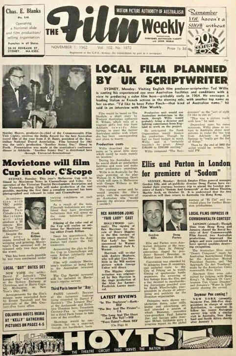 FILM WEEKLY (AUSTRALIA) magazine side cover Issue 1872 1 November 1962