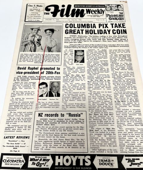 FILM WEEKLY (AUSTRALIA) magazine side cover Issue 1984 21 January 1965