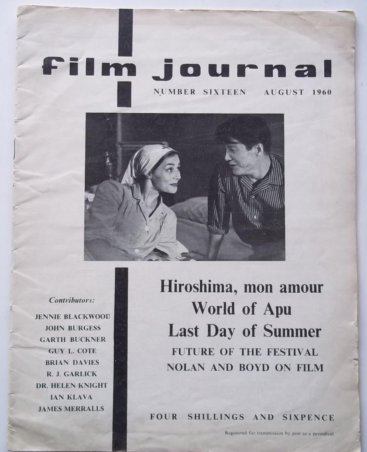 FILM JOURNAL magazine side cover Issue 16  August 1960