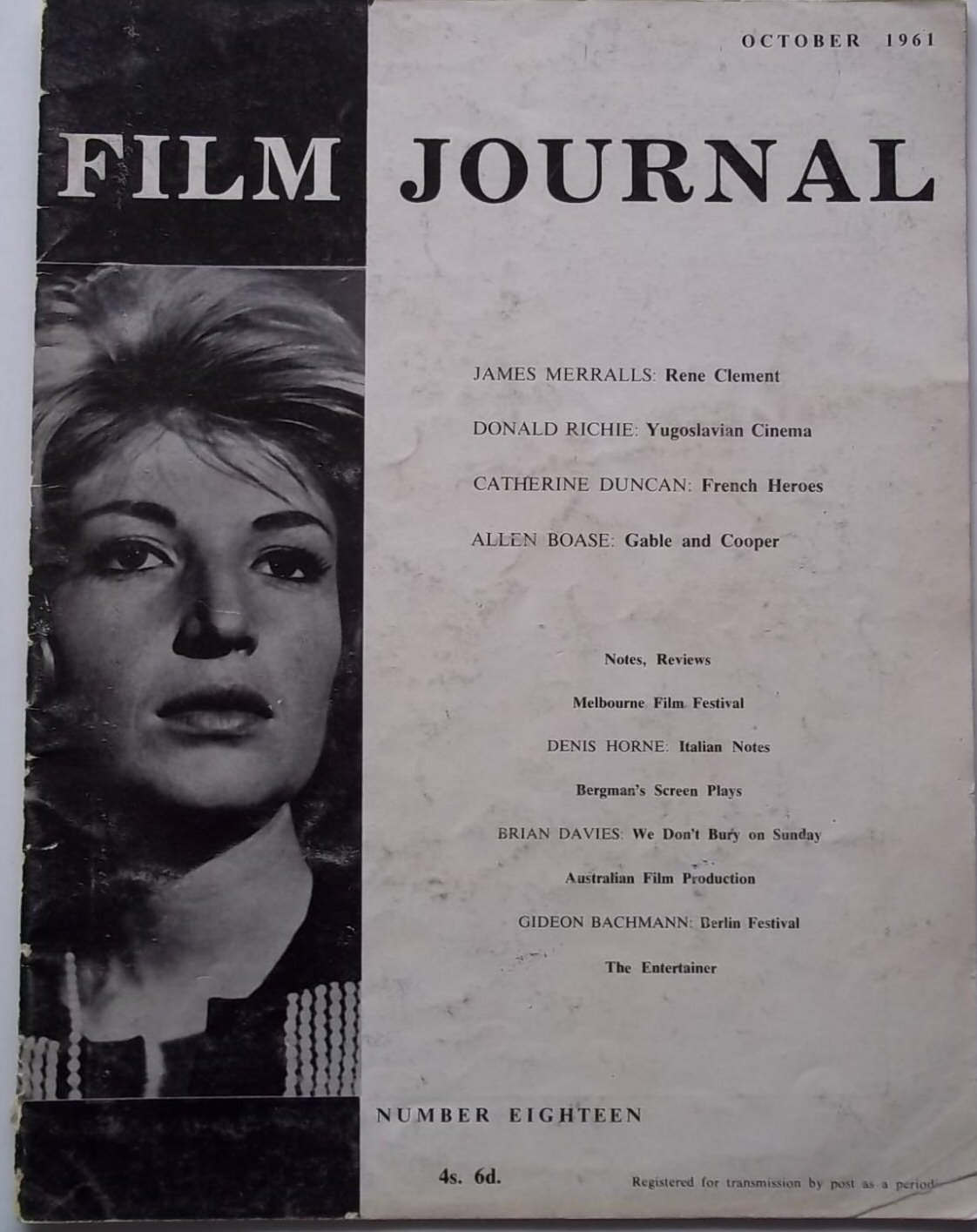 FILM JOURNAL magazine side cover Issue 18  October 1961