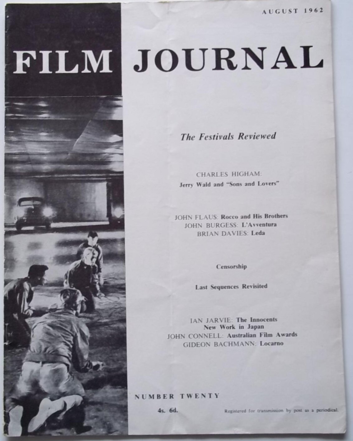 FILM JOURNAL magazine side cover Issue 20  August 1962