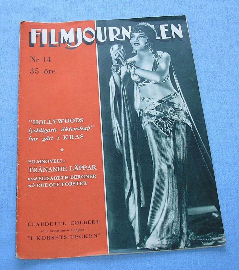FILMJOURNALEN magazine side cover Issue 14   1933