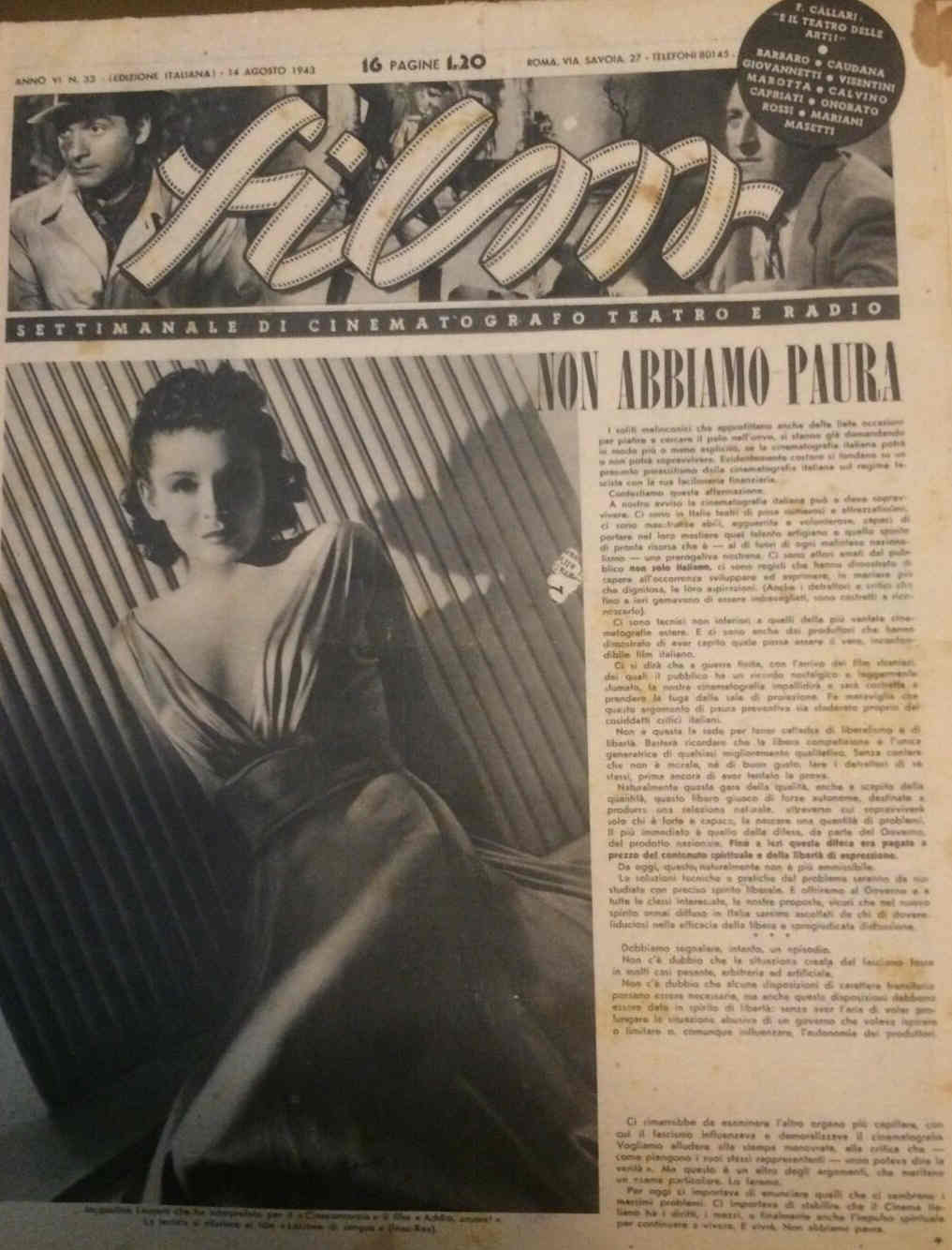 FILM (1938-50) magazine side cover Issue 33 14 August 1943