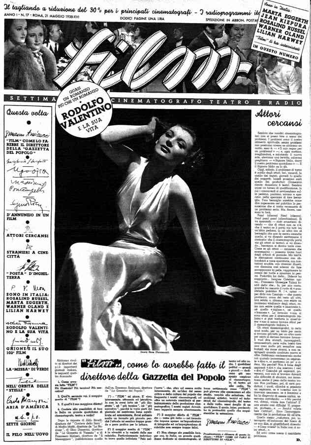 FILM (1938-50) magazine side cover Issue 17 21 May 1938