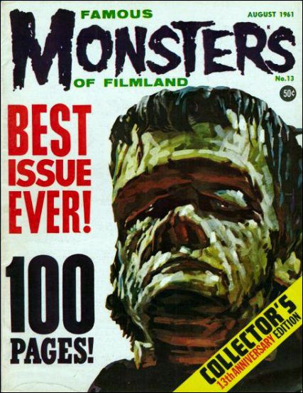 FAMOUS MONSTERS OF FILMLAND magazine side cover Issue 13 August 1961