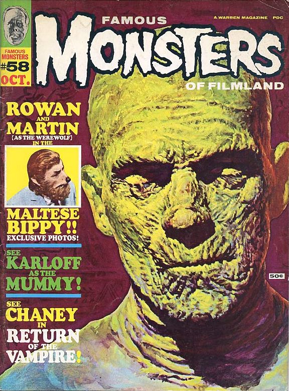 FAMOUS MONSTERS OF FILMLAND magazine side cover Issue 58 October 1969