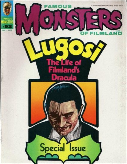 FAMOUS MONSTERS OF FILMLAND magazine side cover Issue 92  1972