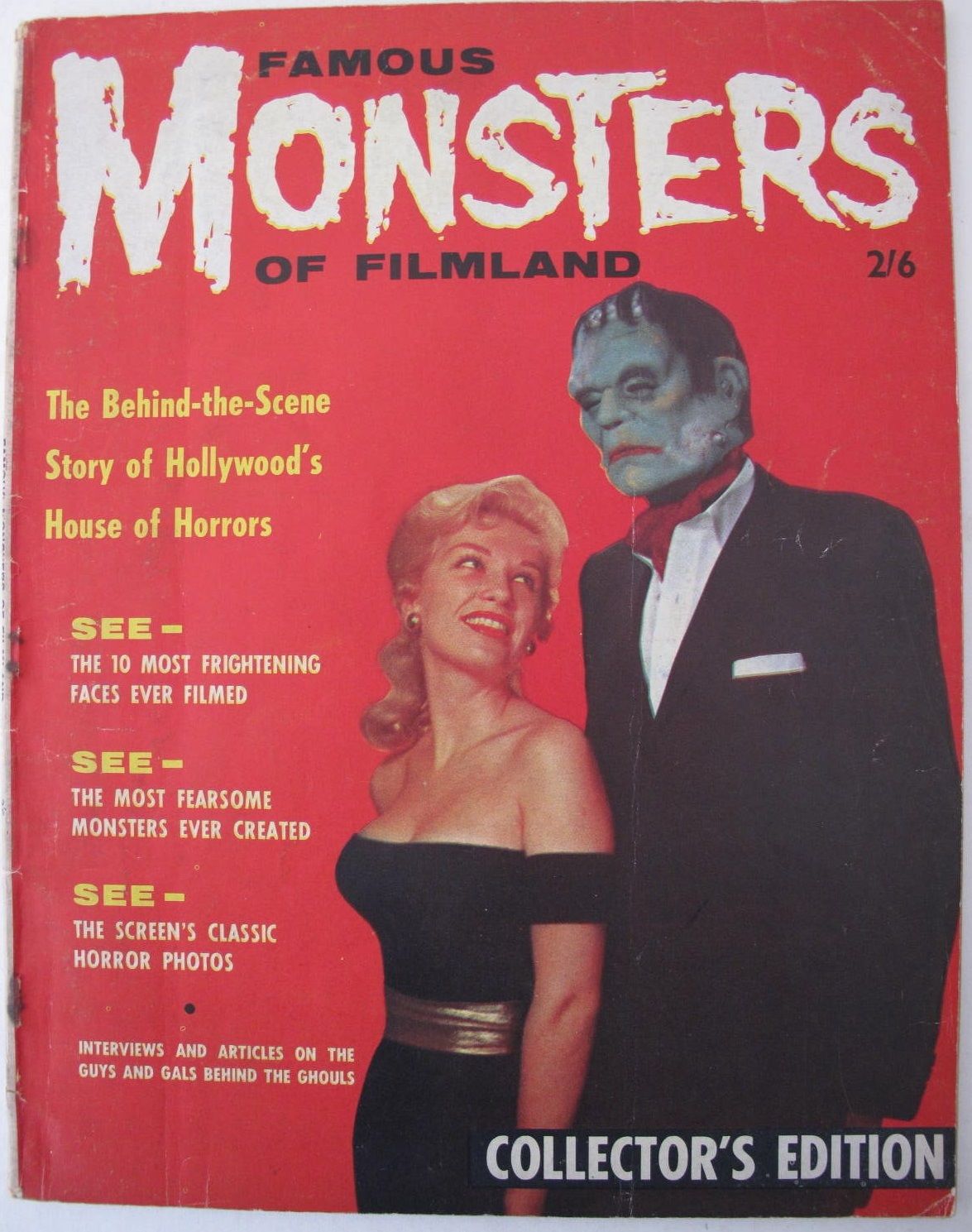 FAMOUS MONSTERS OF FILMLAND (British Edition) magazine side cover Issue 1  1958
