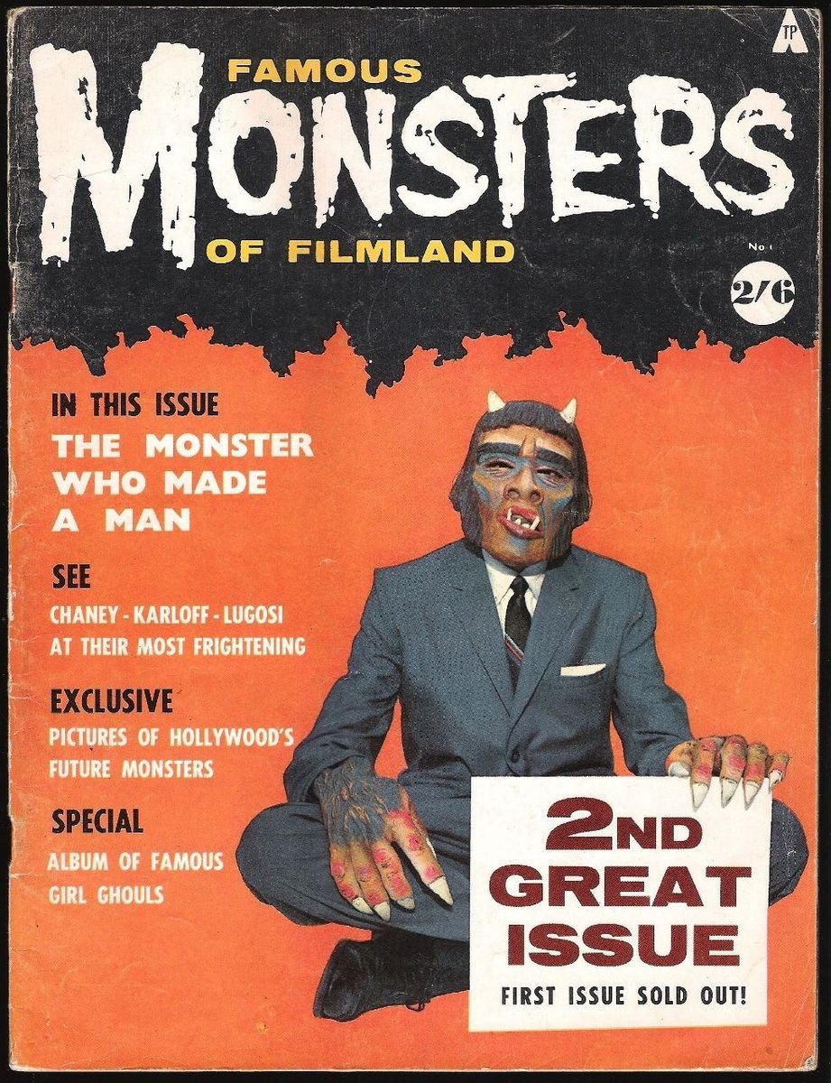 FAMOUS MONSTERS OF FILMLAND (British Edition) magazine side cover Issue 2  1959