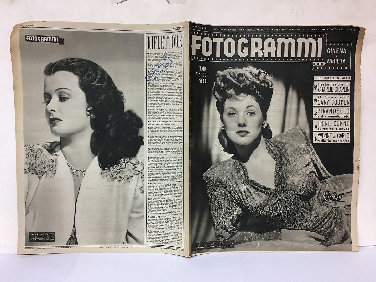 FOTOGRAMMI magazine side cover Issue 11 10 December 1946