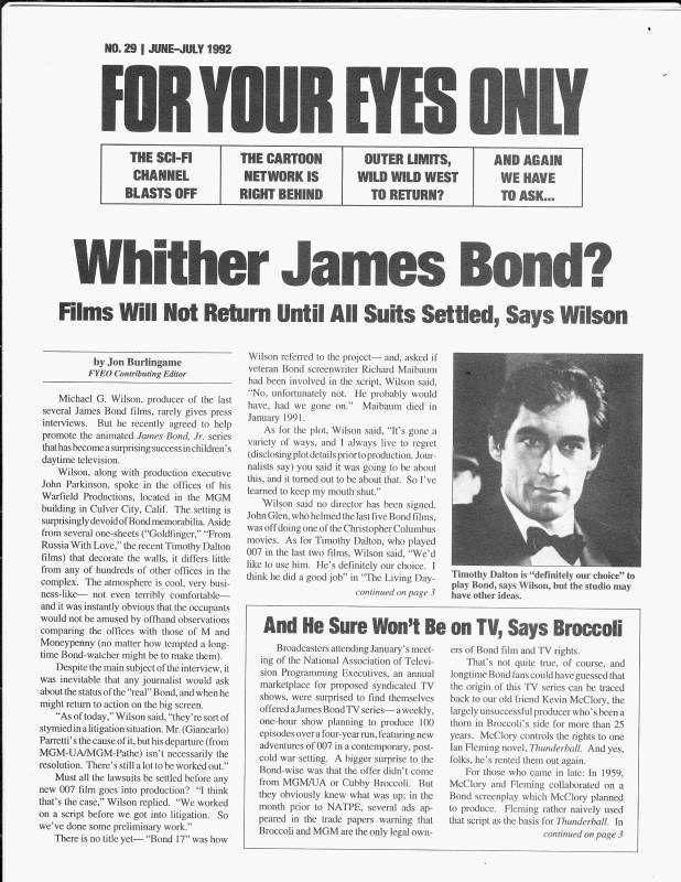 FOR YOUR EYES ONLY magazine side cover Issue 29  June/July 1992