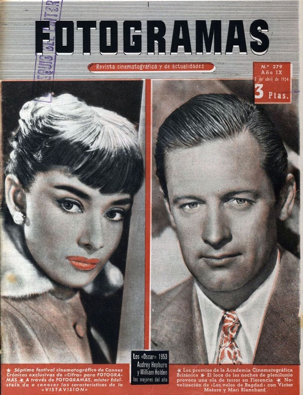 FOTOGRAMAS magazine side cover Issue 279 2 April 1954