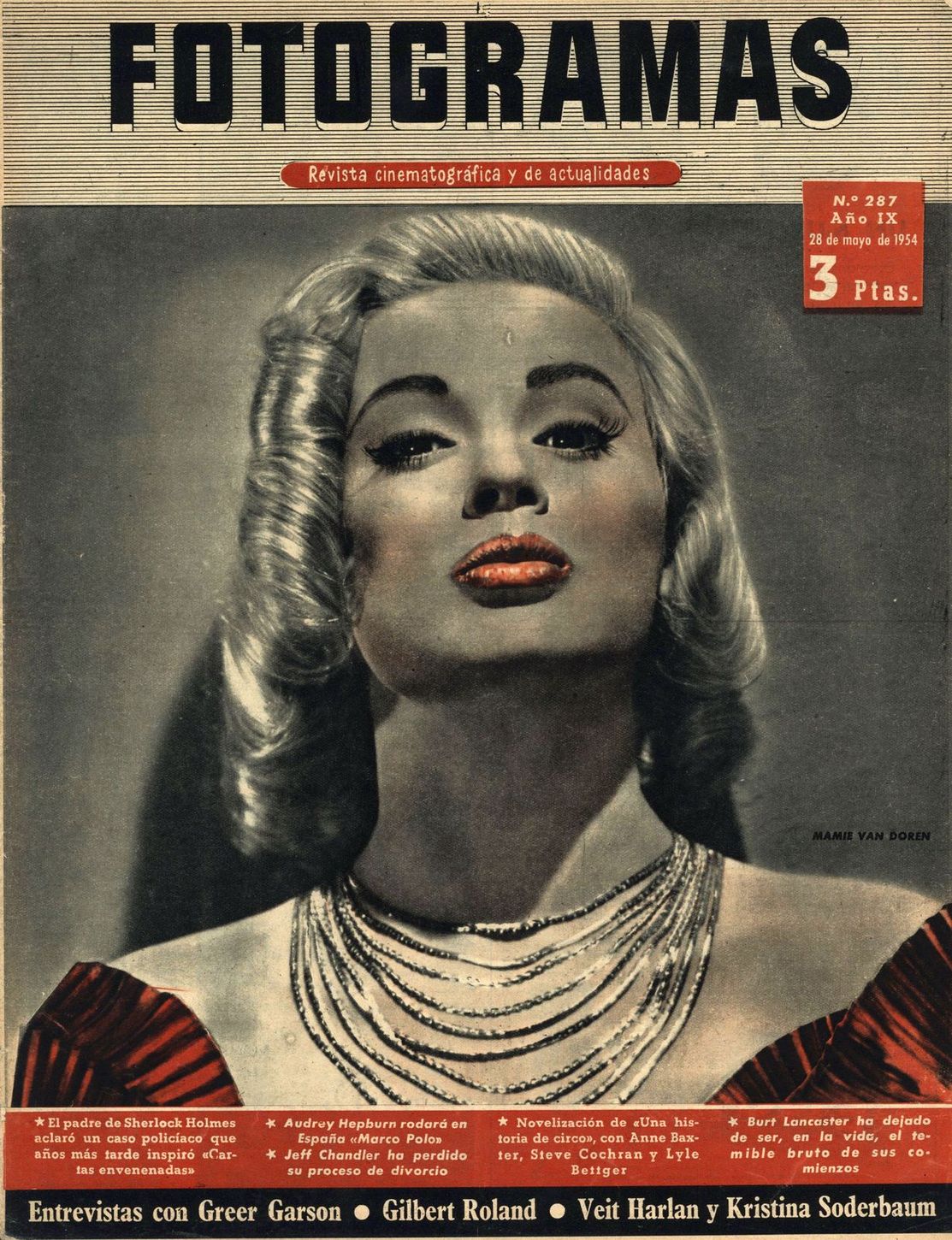 FOTOGRAMAS magazine side cover Issue 287 28 May 1954