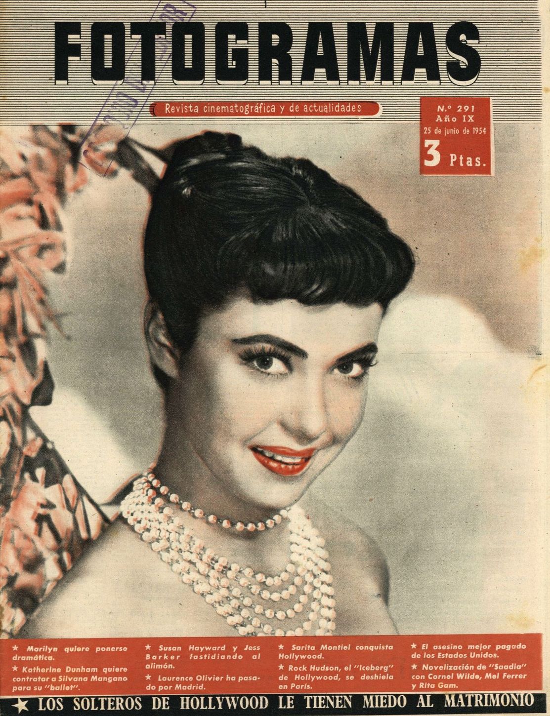 FOTOGRAMAS magazine side cover Issue 291 25 June 1954
