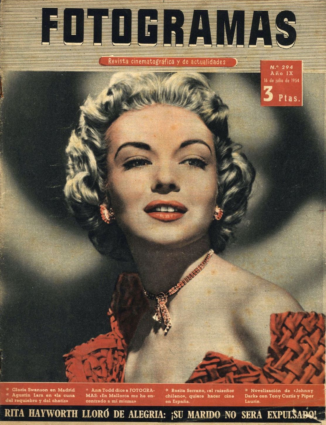 FOTOGRAMAS magazine side cover Issue 294 16 July 1954