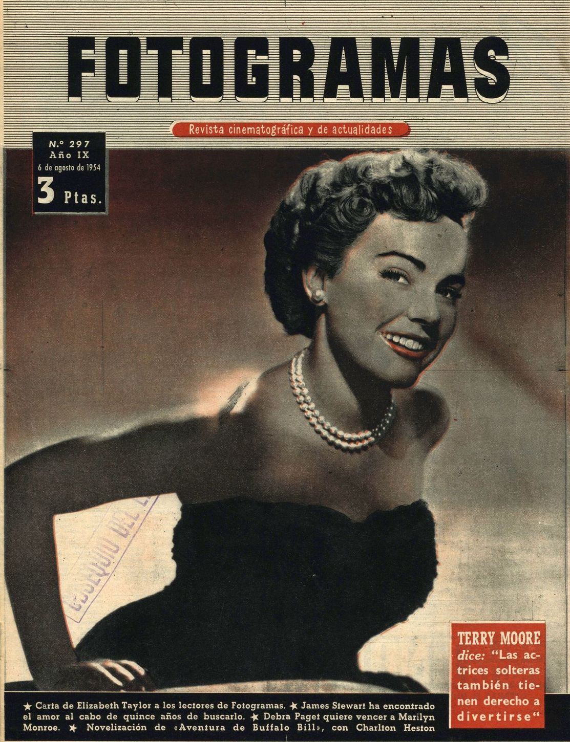 FOTOGRAMAS magazine side cover Issue 297 6 August 1954
