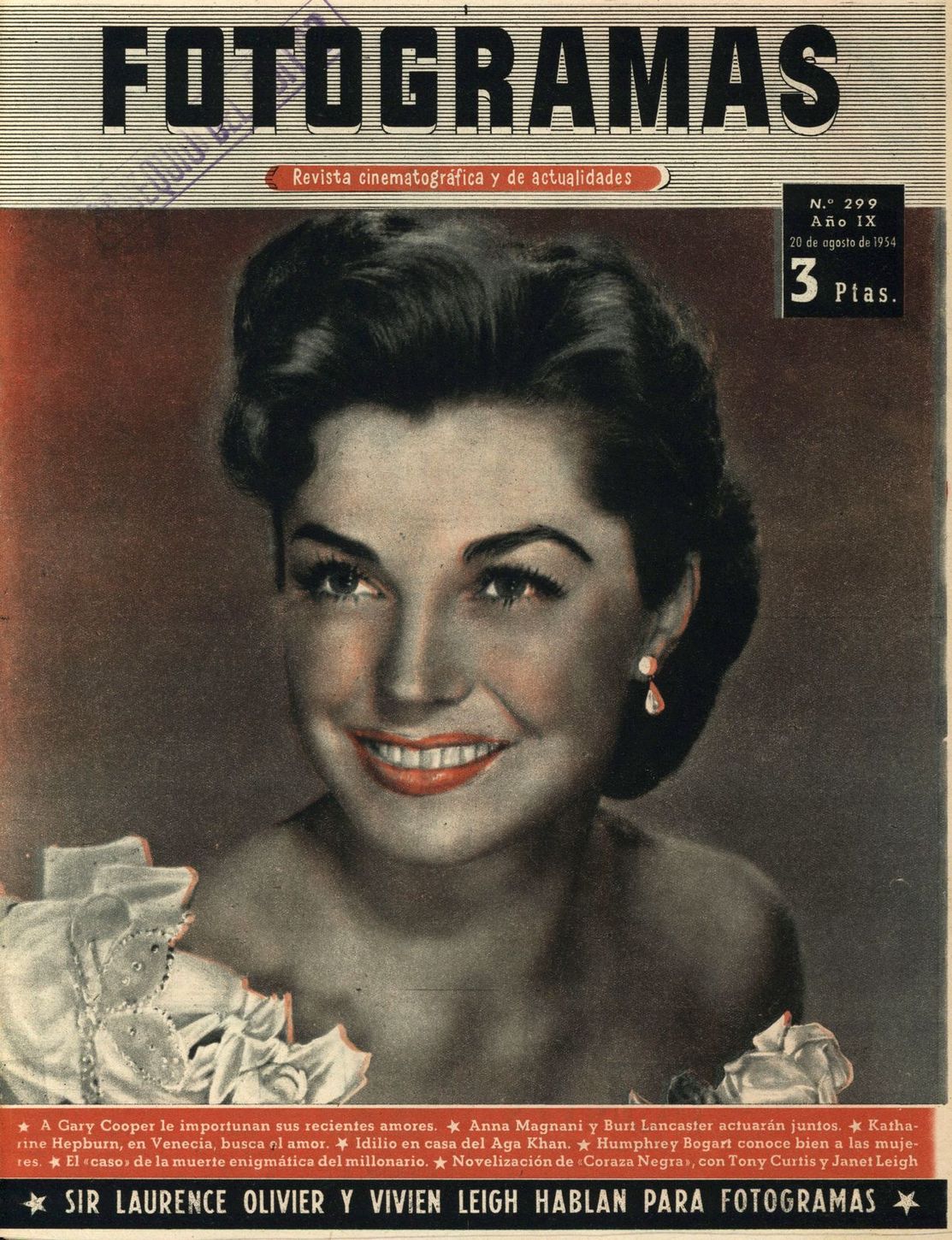 FOTOGRAMAS magazine side cover Issue 299 20 August 1954