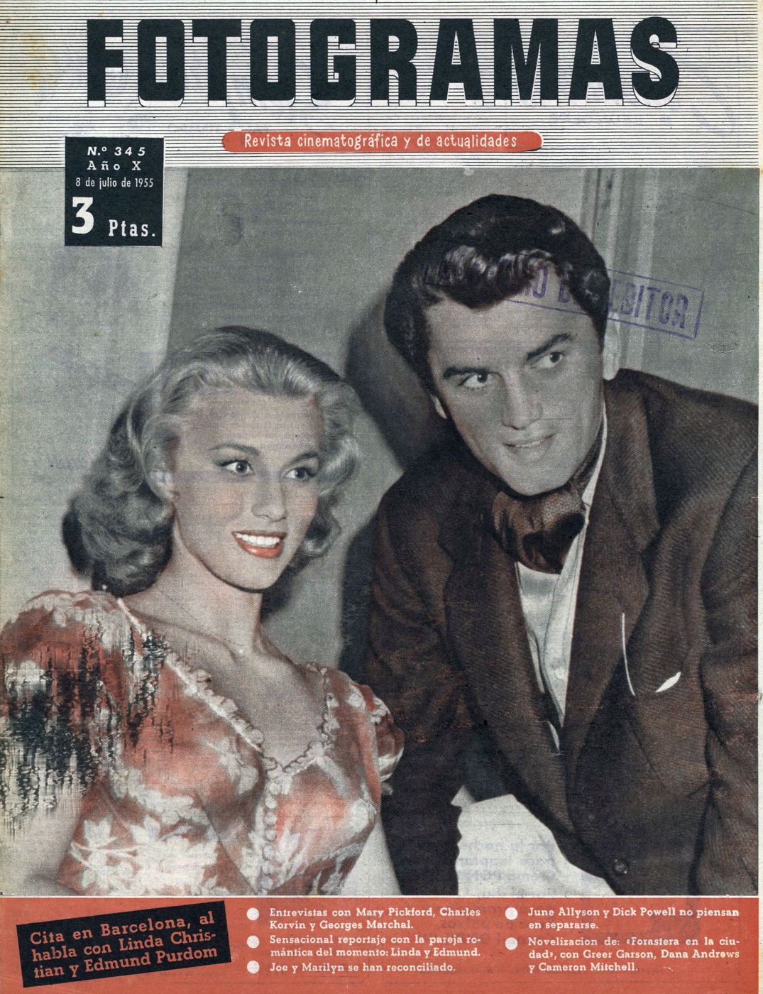 FOTOGRAMAS magazine side cover Issue 345 7 July 1955