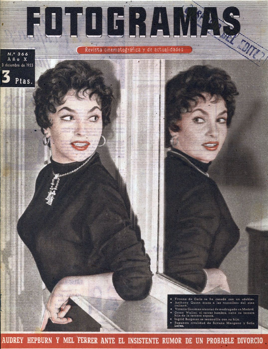 FOTOGRAMAS magazine side cover Issue 366 1 December 1955