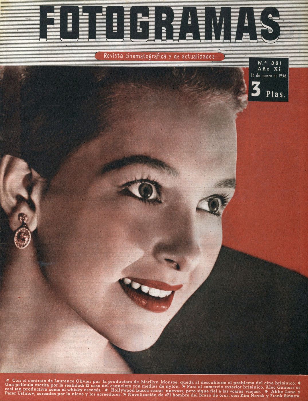 FOTOGRAMAS magazine side cover Issue 381 16 March 1956