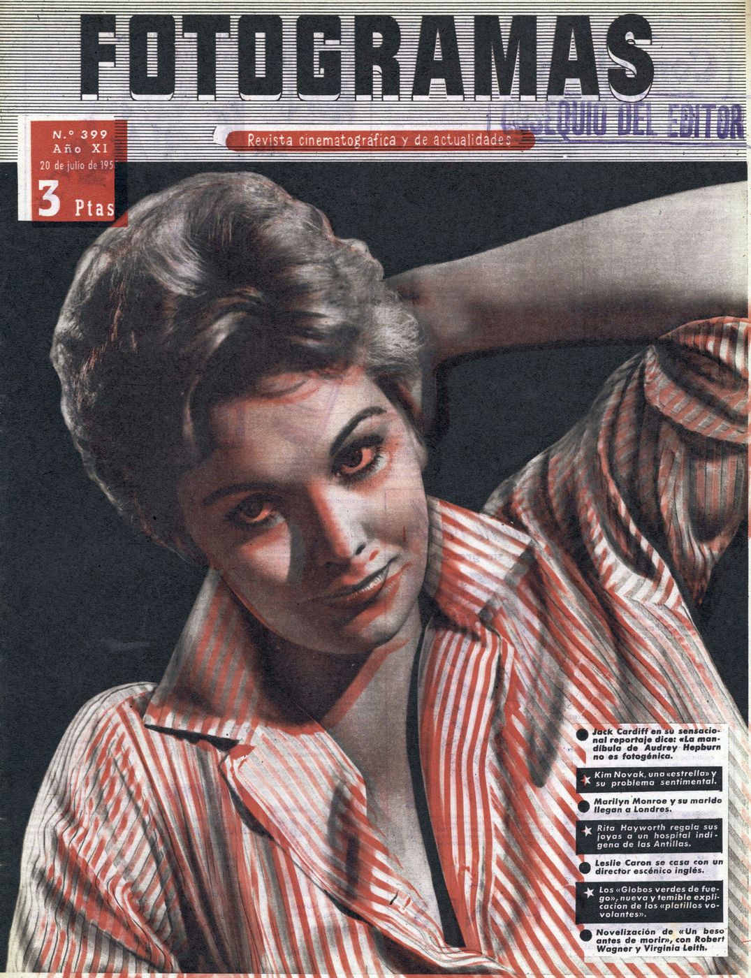 FOTOGRAMAS magazine side cover Issue 399 20 July 1956
